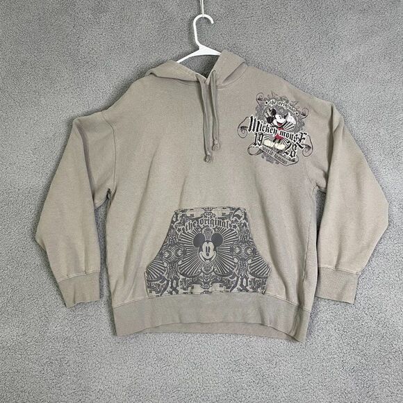 Mickey Mouse Hoodie Disneyland Resort Walt Disney Men L Tan Pullover - Picture 1 of 12